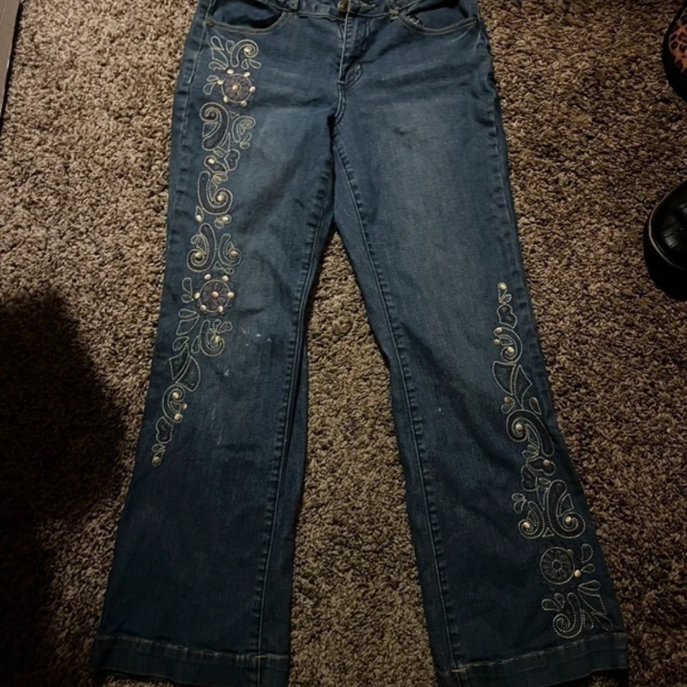 Midnight Velvet Blue Embroidered Straight Leg Jeans